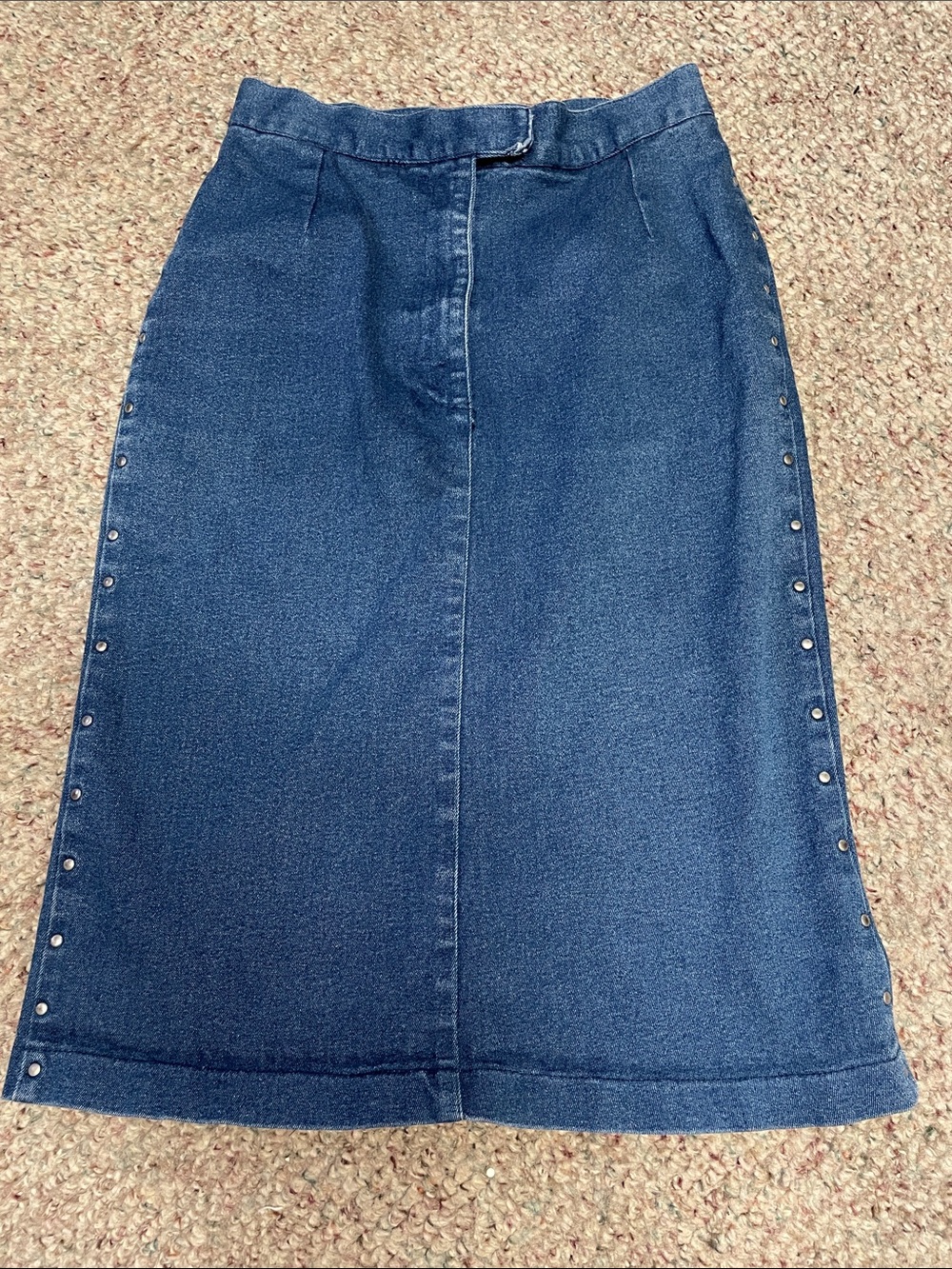 Vintage y2k studded Classic Dark Blue pencil Denim skirt with slit back